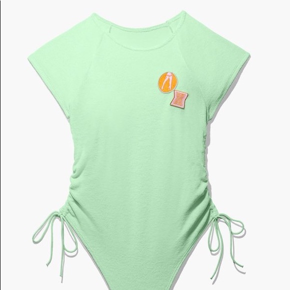 Savage x Fenty 70s Ruched Terry Thong Teddy Bodysuit (Miami Green) - Picture 2 of 2